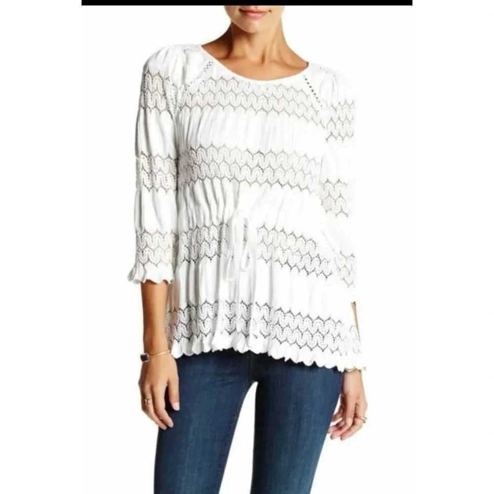 Free People Fire Island White Knit‎ Top, Size Large